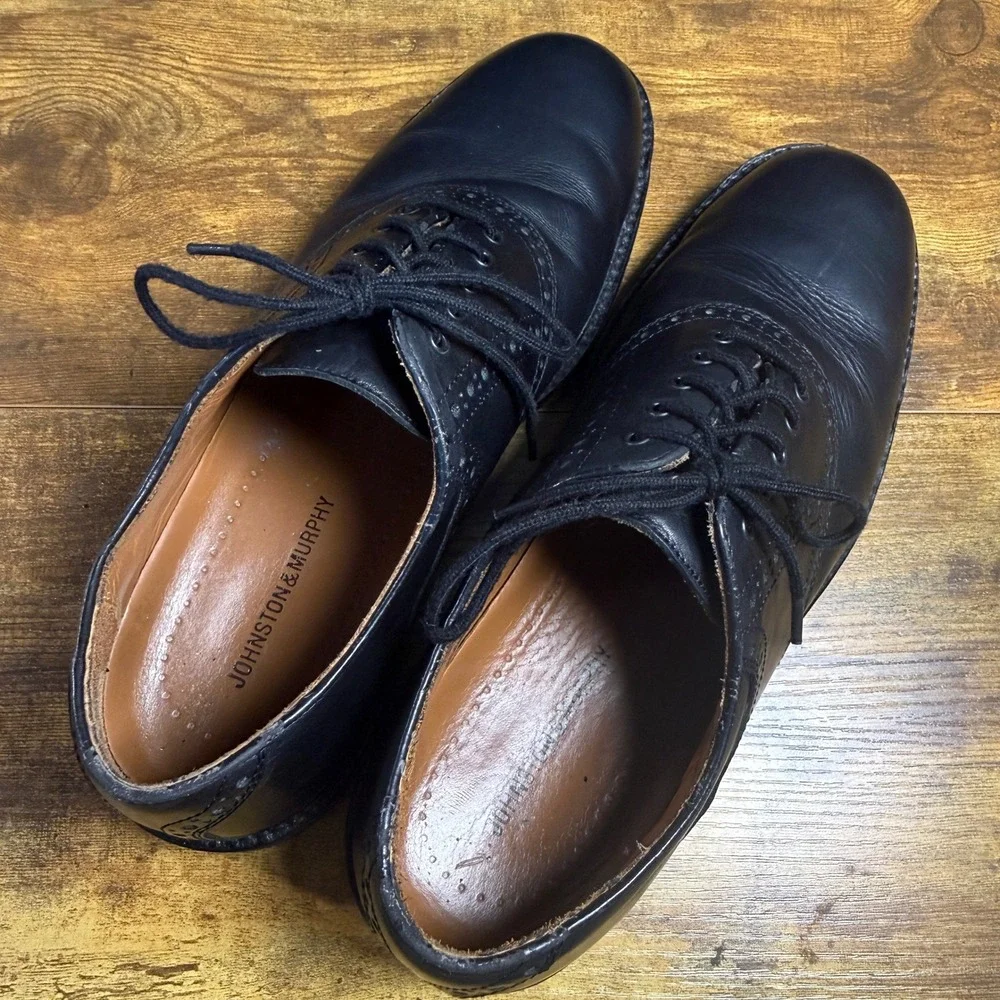 Johnston & Murphy Saddle Oxford 020-1259 Black Leather Dress Shoes Mens 11M